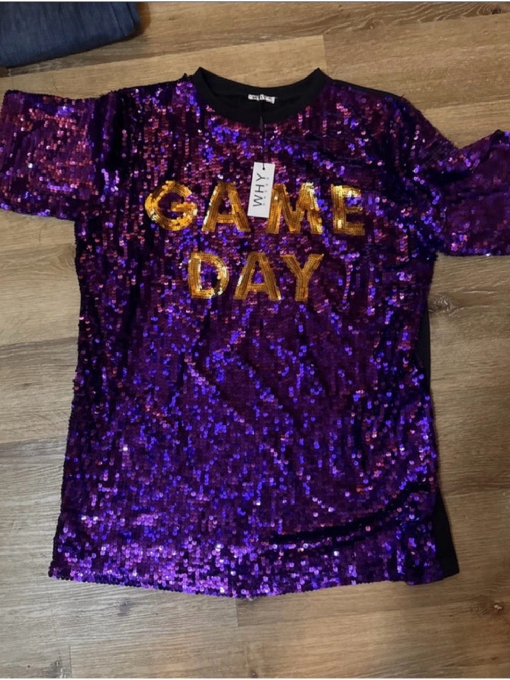 WHY Purple Sequin 'Game Day' Short Sleeve Tee Tunic.